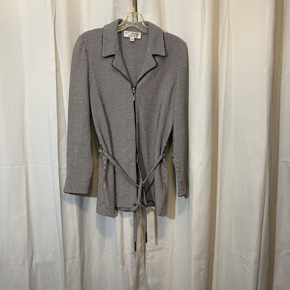 St. John Collection By Marie Gray Striped Jacket Zipper & Belt Vintage Size 2